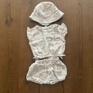 Jessica Simpson Cream/Dusty Pink Cotton Baby Girl Hat and Outfit Set, Size 6-9M